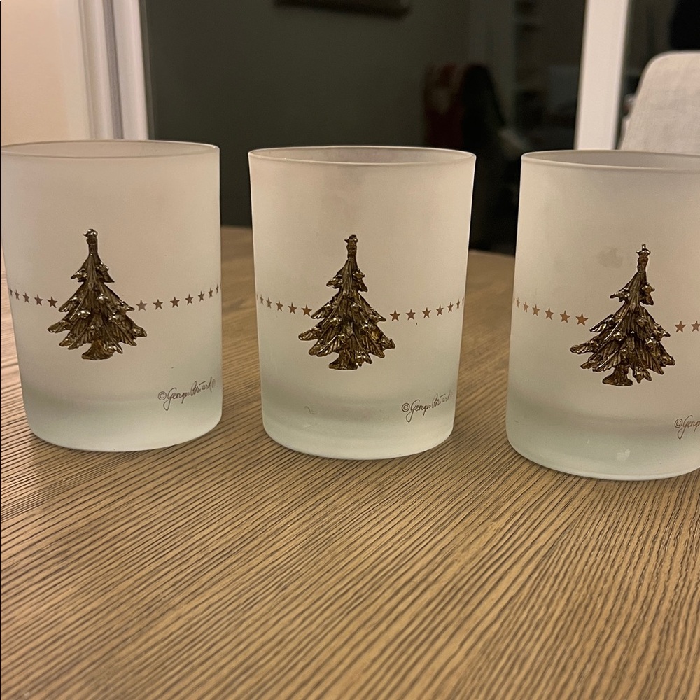 Very Rare Georges Briard - Snowflake Tree Double Old Fashion Glasses (Set of 3)